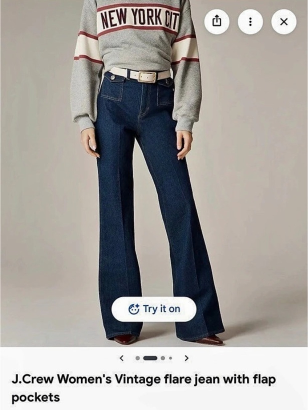 J.Crew Vintage Flare Jean with Flap Pockets Blue Waist 28